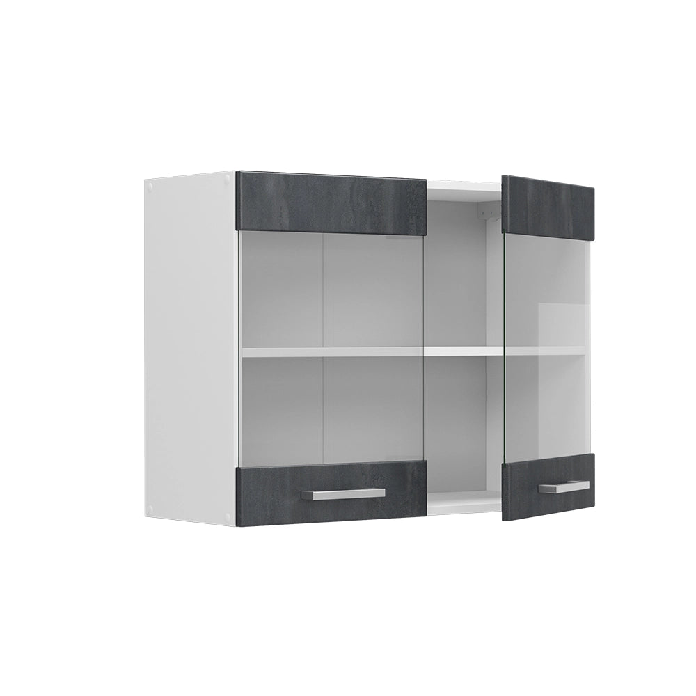 Mobile da cucina in vetro R-Line Calce nera/Bianco 80 cm Vicco