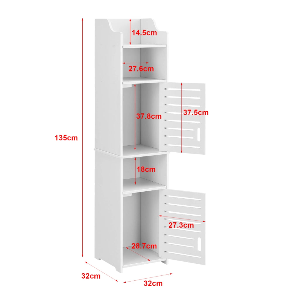 Mobiletto Contenitore Mora da Bagno con 2 Ante e Vani Aperti 135 x 32 x 32 cm - Bianco [en.casa]