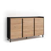 Credenza, Mobile, Cucina, 156x91x35 cm, 3 Porte, Design industriale, LED, Rovere e nero