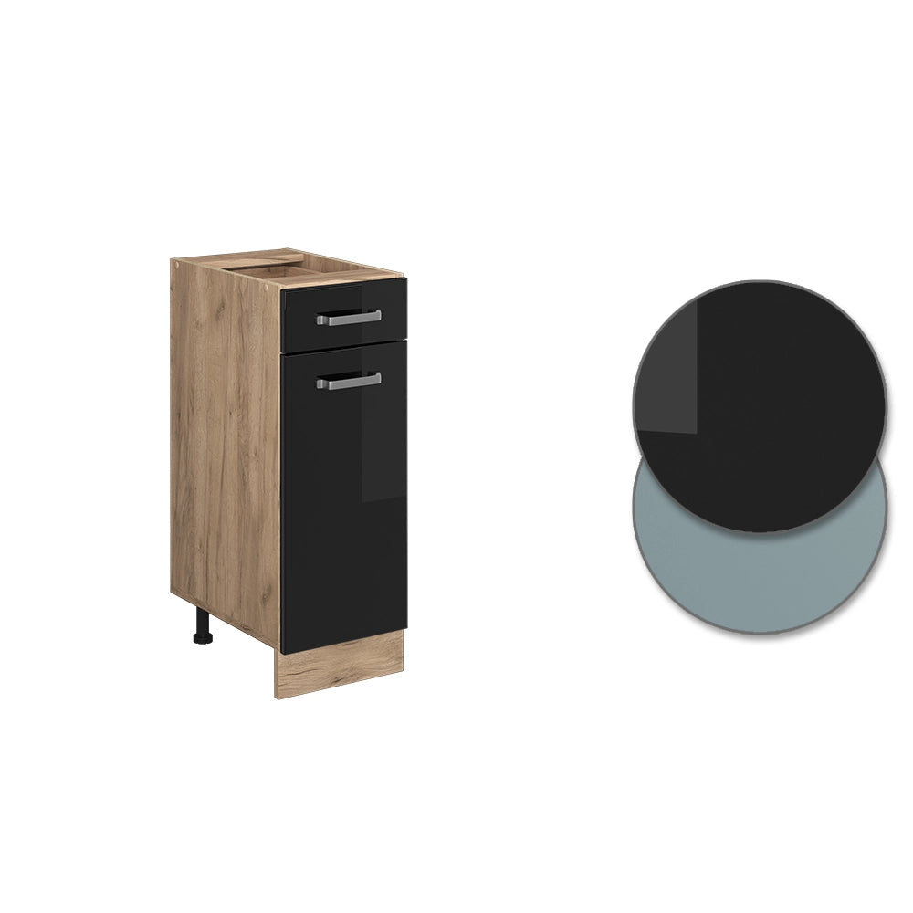 Mobiletto base per cucina R-Line Nero lucido/Rovere dorato 30 cm, PL Antracite Vicco