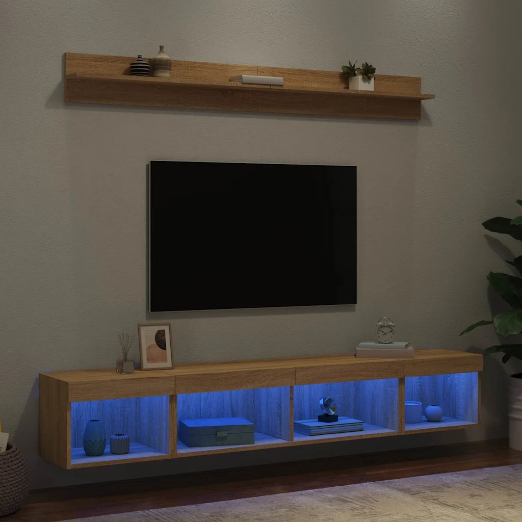 vidaXL Mobili TV a Muro con LED 5pz Rovere Sonoma Legno Multistrato