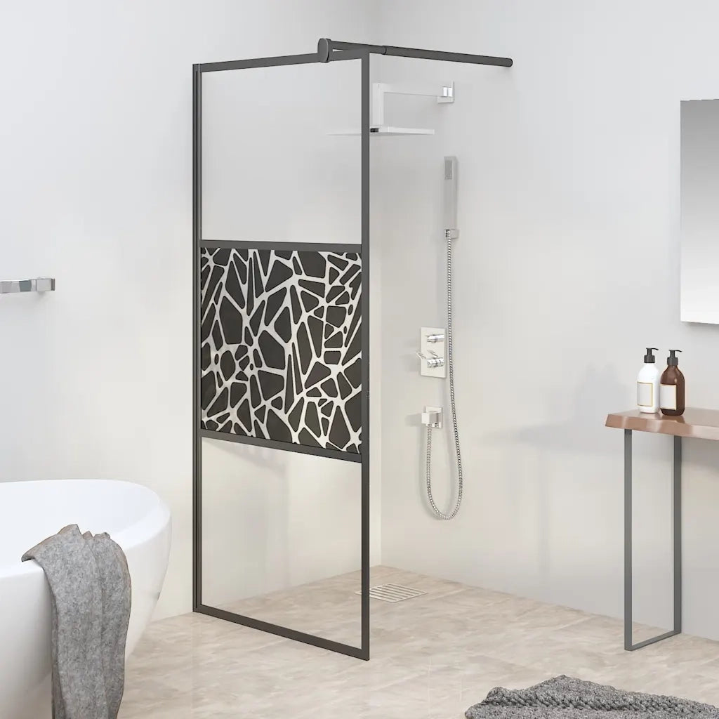 Parete Doccia Walk in 90x195cm Vetro ESG con Design Pietre Nero CFW9021962