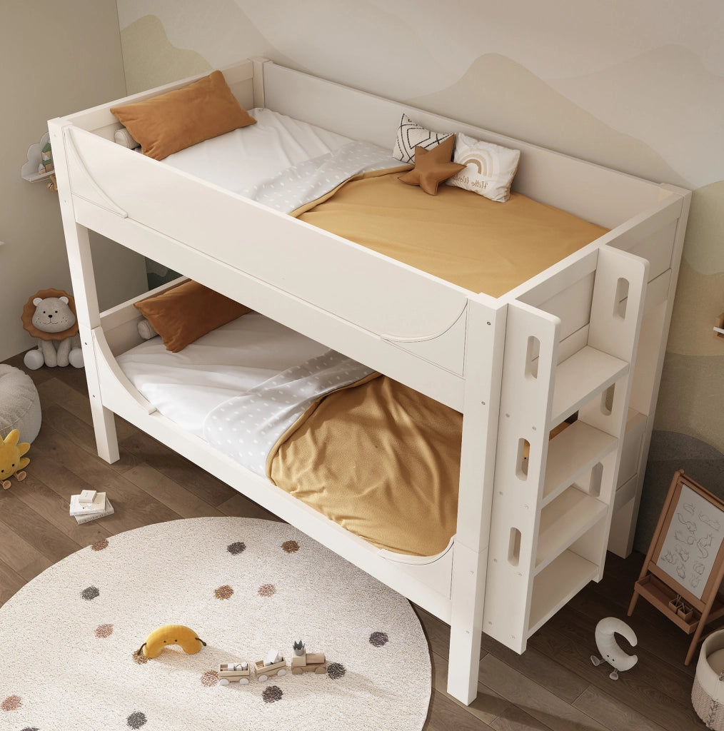 Letto a castello separabile 90x200 cm in legno e metallo; bianco; con scala reversibile