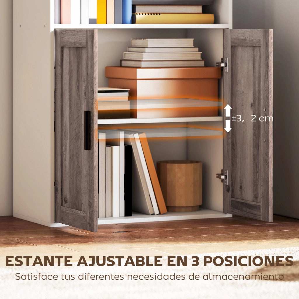 Libreria con ante e ripiani aperti ¨C Xylo ¨C Legno bianco e marrone 60x30x149,5 cm