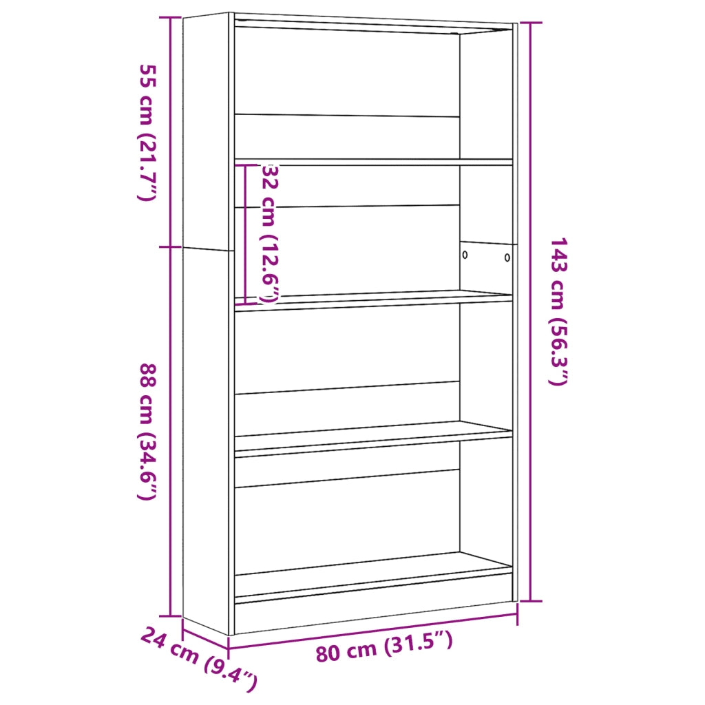 Libreria-Scaffale per Libri-Mobile di Stoccaggio Grigio Cemento 80x24x143 cm in Legno Multistrato