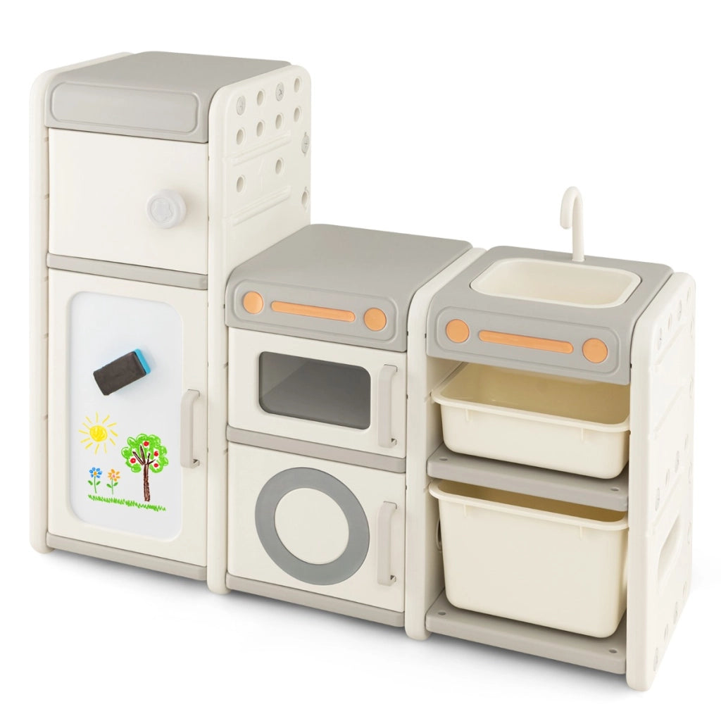Mobile porta giochi per bambini con lavagna magnetica lavello rubinetto rimovibili-Scaffale e libreria giochi Grigio