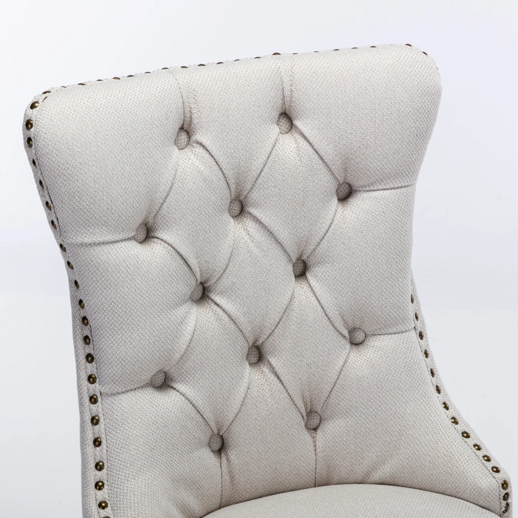 Sedie da Pranzo Imbottite in Lino con Gambe in Legno Massello, Set 2 Pezzi ¨C Xylo ¨C Beige