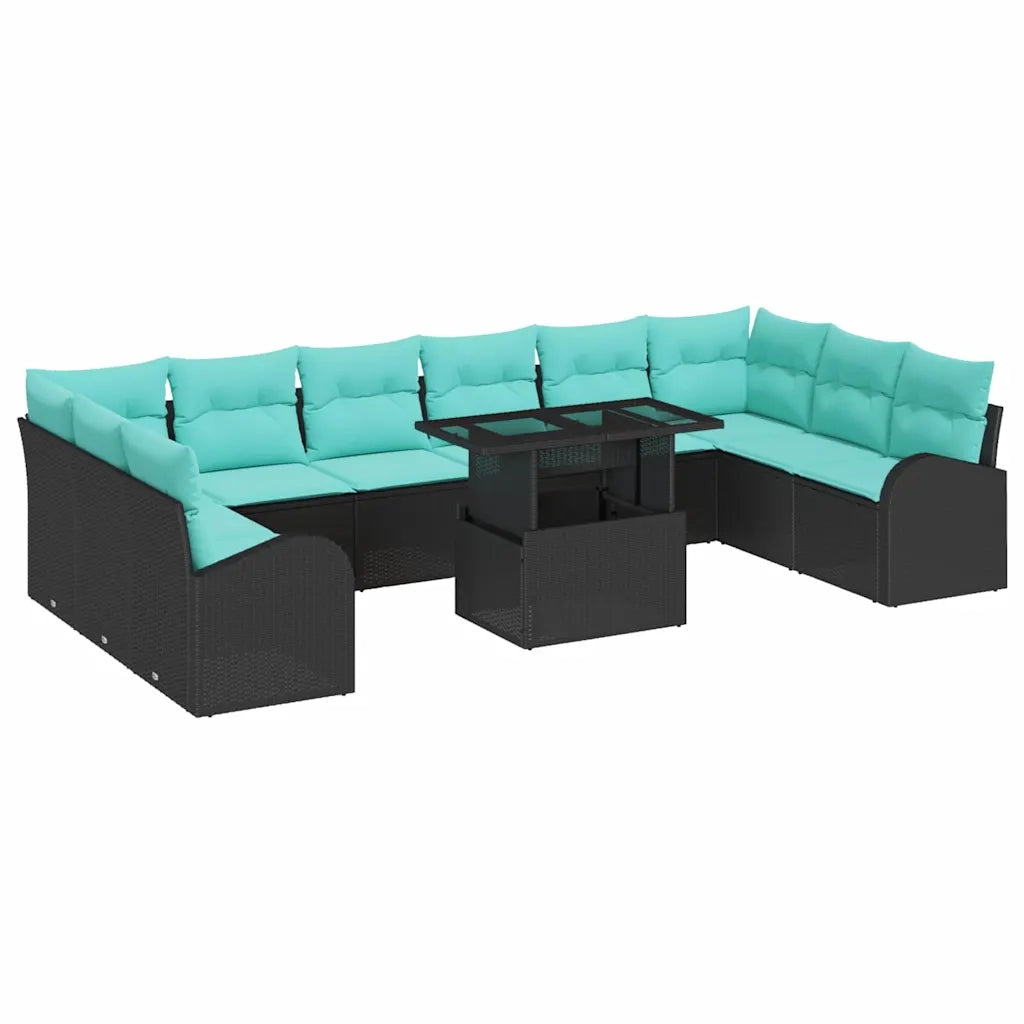Set Divano da Giardino con cuscino 11 pcs Nero Poly Rattan 3357459