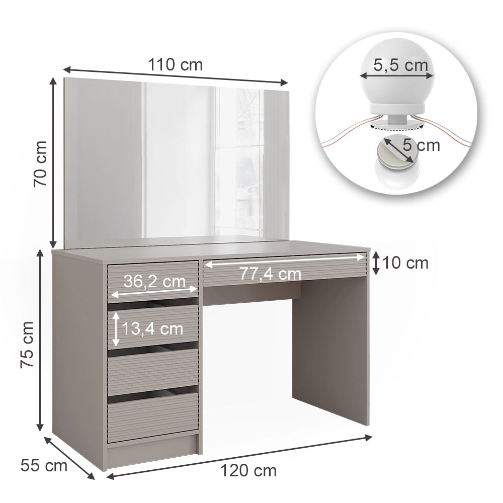 Vicco Tavolo da toilette Cachemire 120 cm con specchio e illuminazione a LED