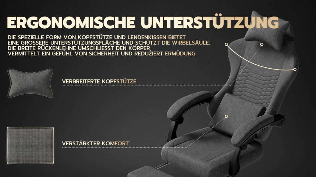 Sedia da ufficio ergonomica in tessuto con poggiatesta supporto lombare braccioli sincronizzati e poggiapiedi grigio scuro