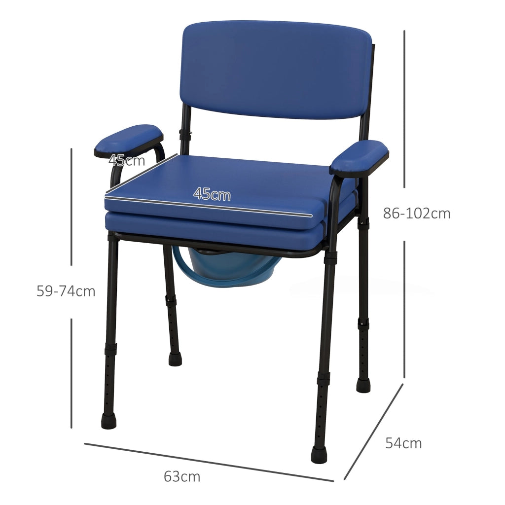 Sedia WC per Anziani e Disabili Altezza Regolabile e Secchio Rimovibile Blu