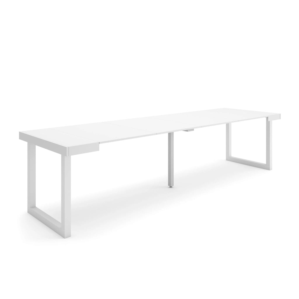 Consolle allungabile, 302x90x73cm, Per 14 persone, Gambe in legno, Bianco RF2969