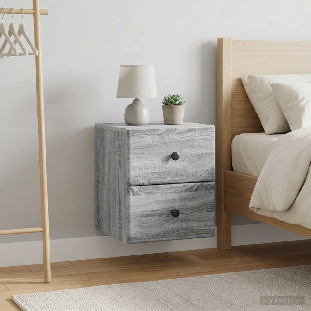 Mobiletto da notte a muro 2 pcs Grigio Sonoma 34,5 x 33 x 40 cm 899158