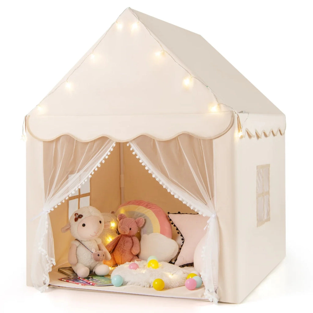 Tenda da gioco per bambini 105 x 121 x 136 cm con luci stellate atmosfera accogliente misto poliestere-cotone beige 20_0017197