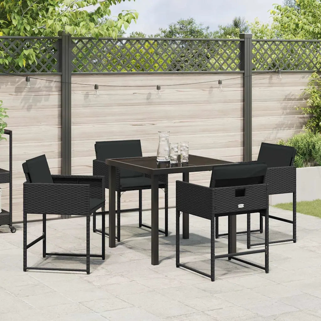Set da Pranzo per Giardino con cuscino 5 pcs Nero polyrattan