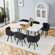 Set tavolo da pranzo 7 pezzi bianco e legno, 6 sedie in PU, struttura nera