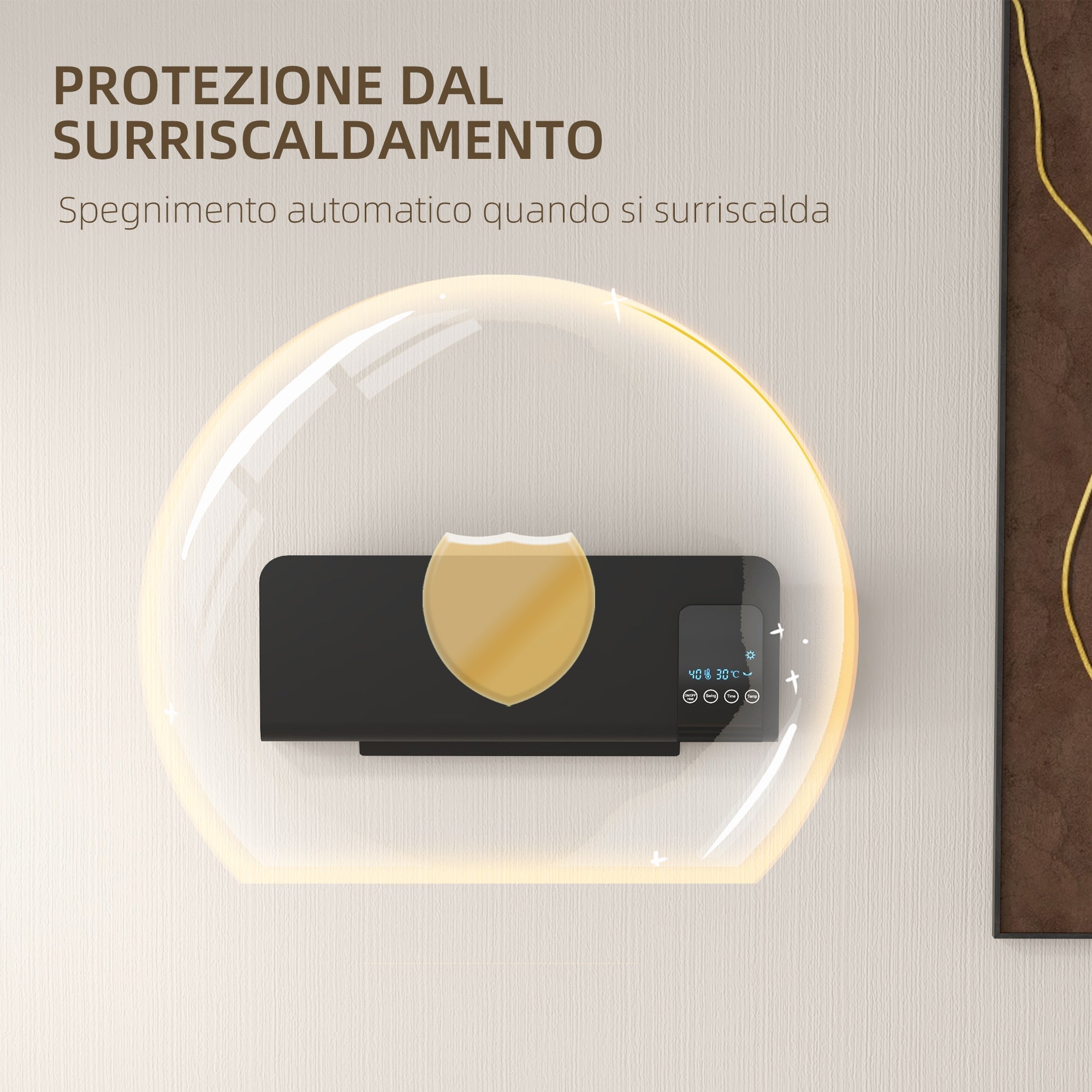 Termoventilatore da Parete Oscillante 54,5x12x21,5 cm in ABS Nero