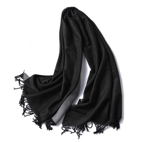 Sfida imitazione di cashmere sciarpa, sciarpa e sciarpa per due scopi, sciarpa morbida e calda, sciarpa a pennello versatile, doppia faccia e a due tonalità, adatta per viaggi invernali, 200 * 65 cm, nera