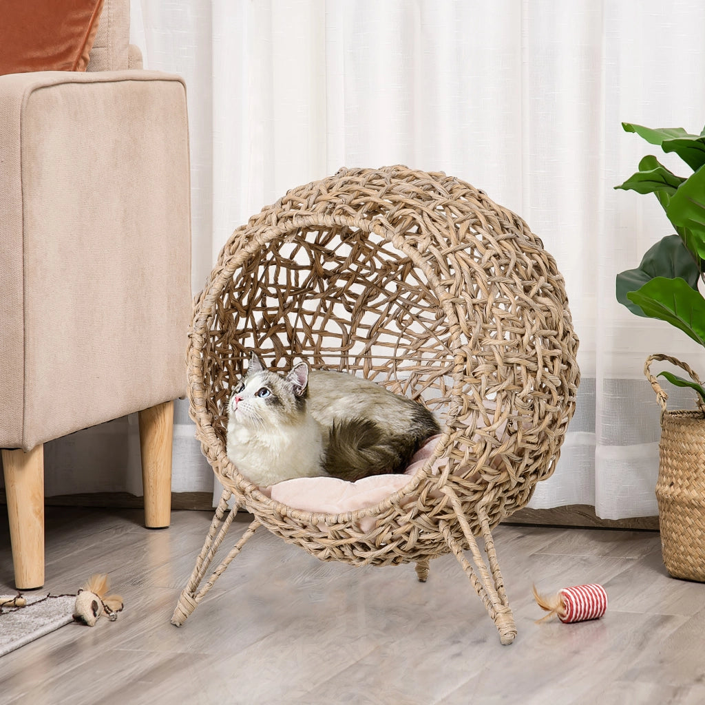Cuccia per Gatti in Rattan con Cuscino ¨C zephmum ¨C Naturale ?52 x 58 cm