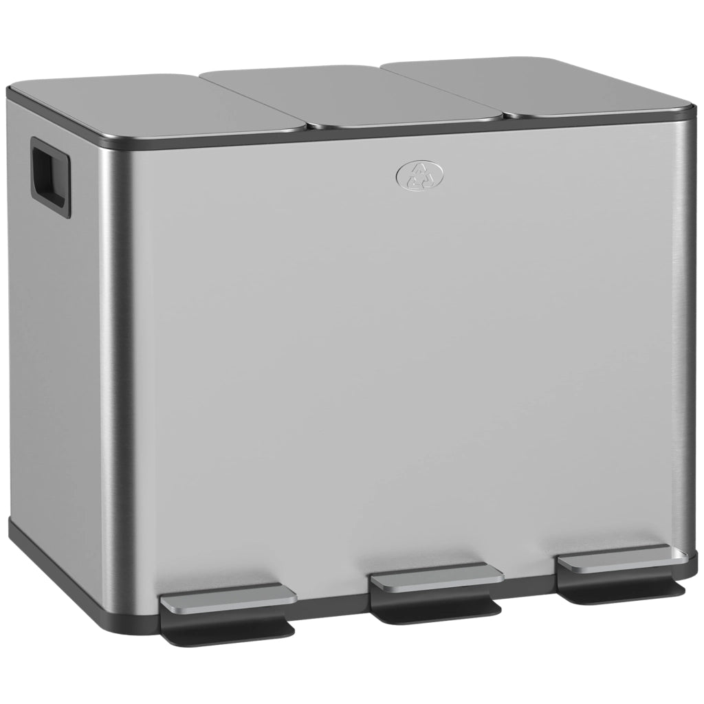 Pattumiera da cucina 3 scomparti ¨C Xylo ¨C 60L raccolta differenziata argento 61,9x36,6x56,7cm