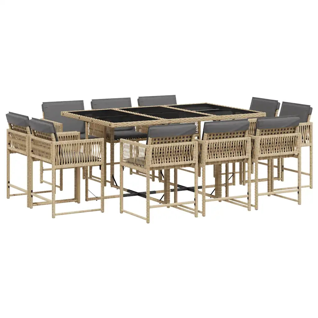 Set Pranzo da Giardino 11 pz con Cuscini Beige Misto Polyrattan