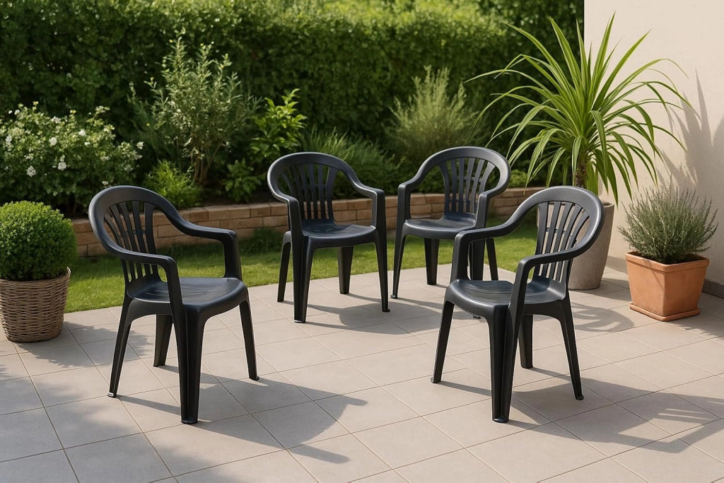 Poltrona da Giardino Impilabile, Sedia con Braccioli per Esterno e Terrazza, Grigio Antracite