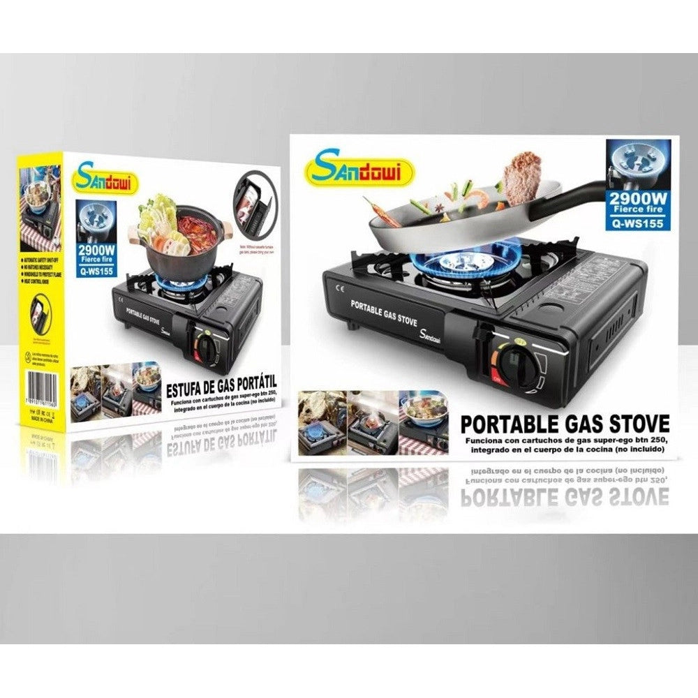Trade Shop - Fornello Acciaio A Gas Q-ws155 Campeggio Casa Portatile 2900w Piano Cottura Cucina -