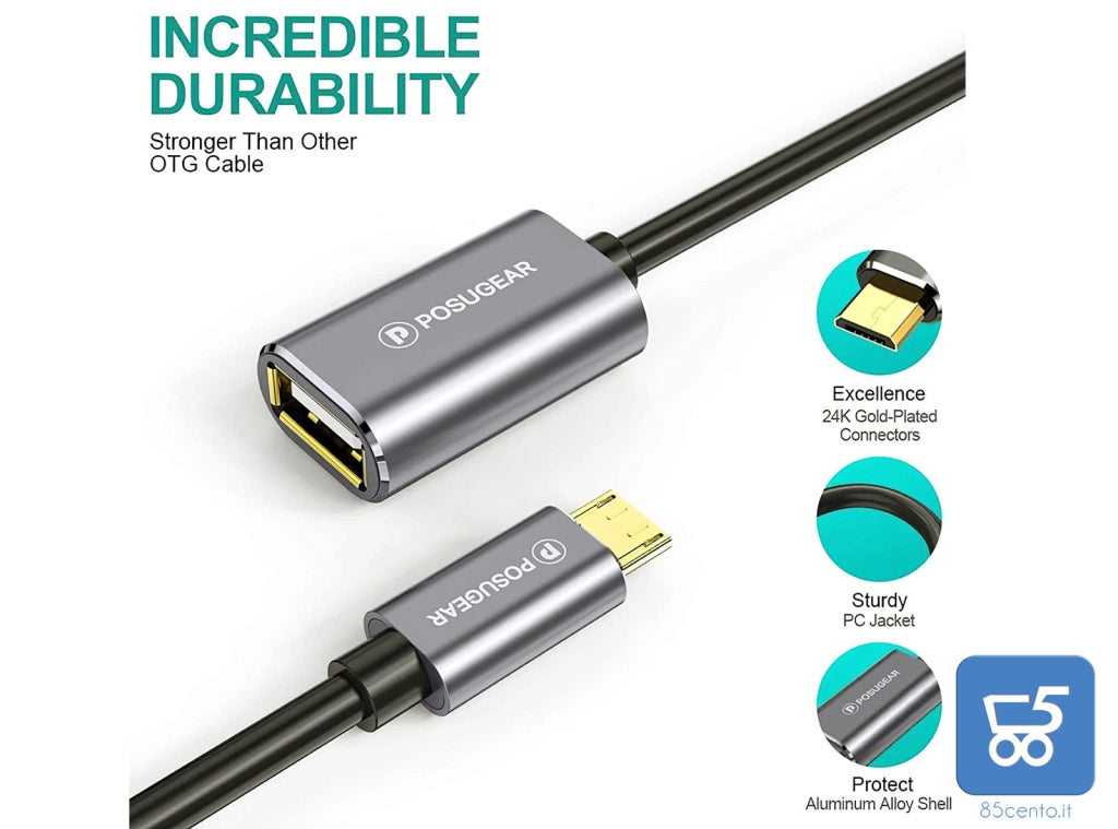 POSUGEAR Cavo OTG - Micro USB Maschio a USB 2.0 Femmina OTG Adattatore Placcato Oro Compatibile con Samsung Galaxy S7 S6 J7  Smartphones e Tablet Android