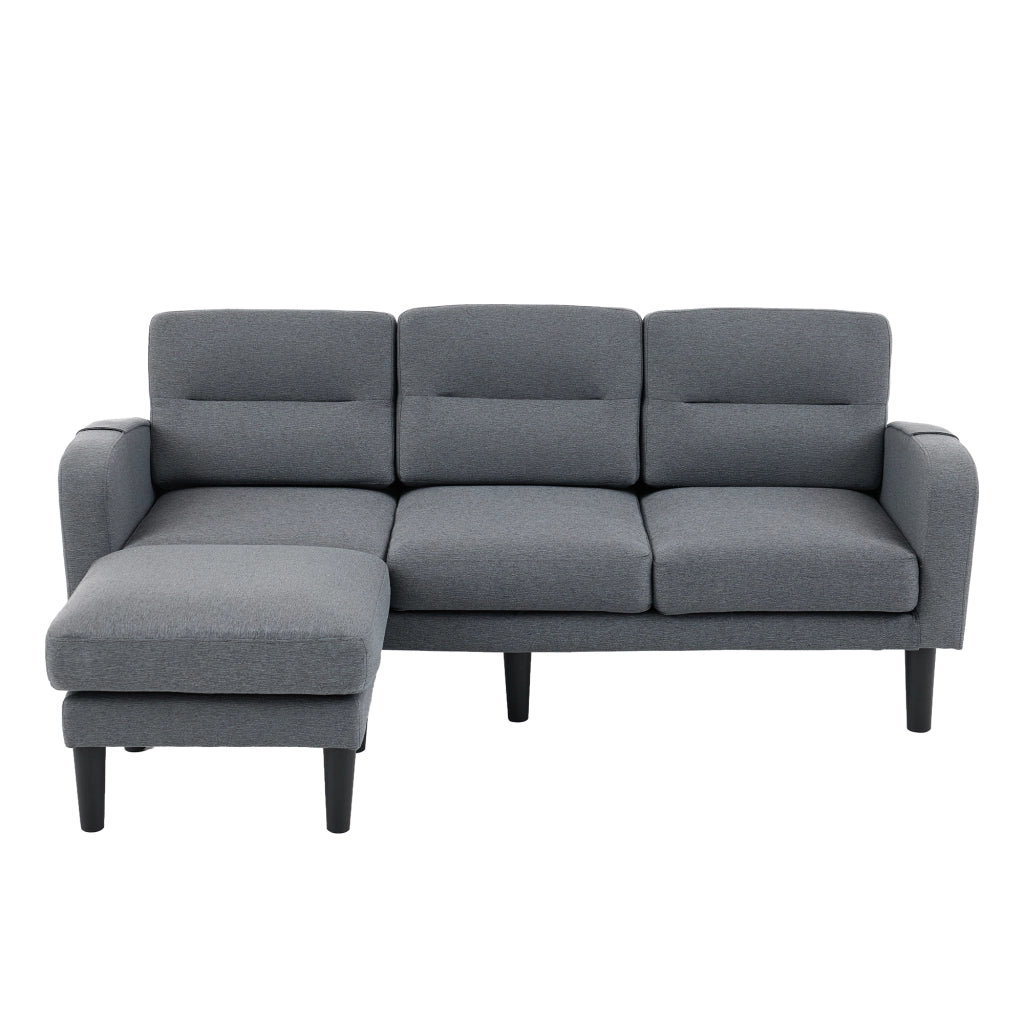 Divano angolare a L con chaise longue, 3 posti, tessuto grigio, 204x136x80 cm