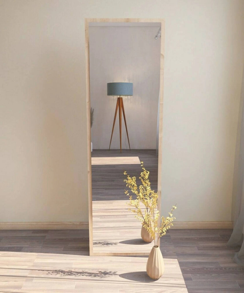 Specchio Dragone, Specchiera, Articolo d'arredo a muro, Decorazione con specchio, 50x2h160 cm, Rovere