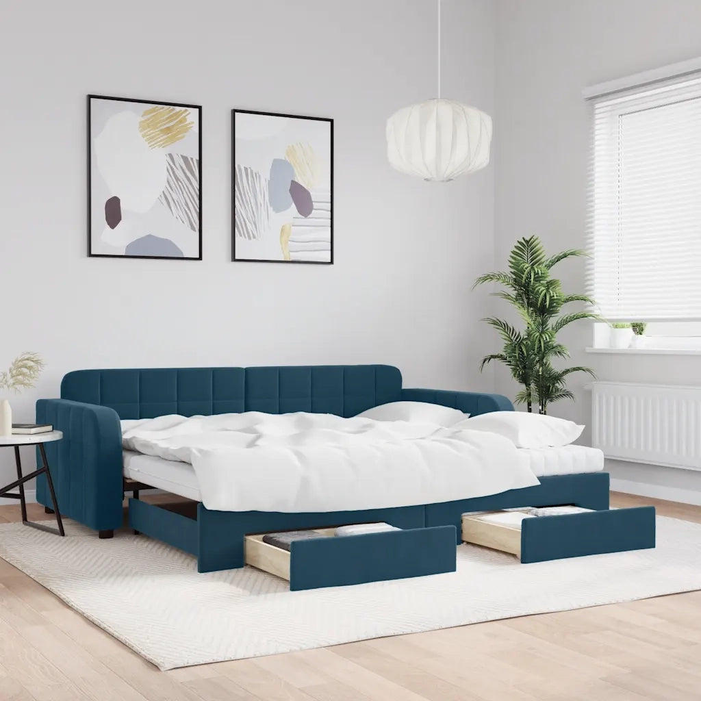 Divano Letto Estraibile con Cassetti Blu 90x200 cm in Velluto 3197000