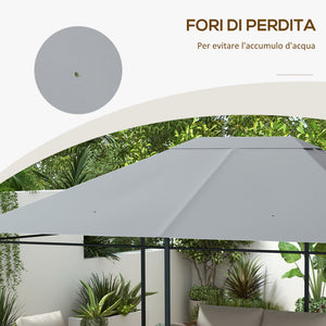 Tetto di Ricambio 4x3 m per Gazebo Anti UV con Presa d'Aria in Poliestere Grigio Chiaro