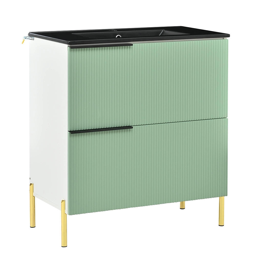 Armadio bagno con lavabo in ceramica - Xylo - Verde con cassetti