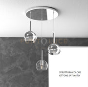 SOSP. OTTONE SAT. TONDA 3 LUCI VETRI TUTTI PICCOLO (1 X TRASPARENTE + 2 X CROMO) 1155OS-S3 TP-TC