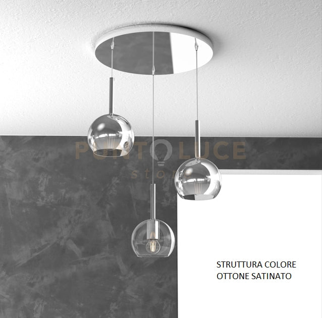 SOSP. OTTONE SAT. TONDA 3 LUCI VETRI TUTTI PICCOLO (1 X TRASPARENTE + 2 X CROMO) 1155OS-S3 TP-TC