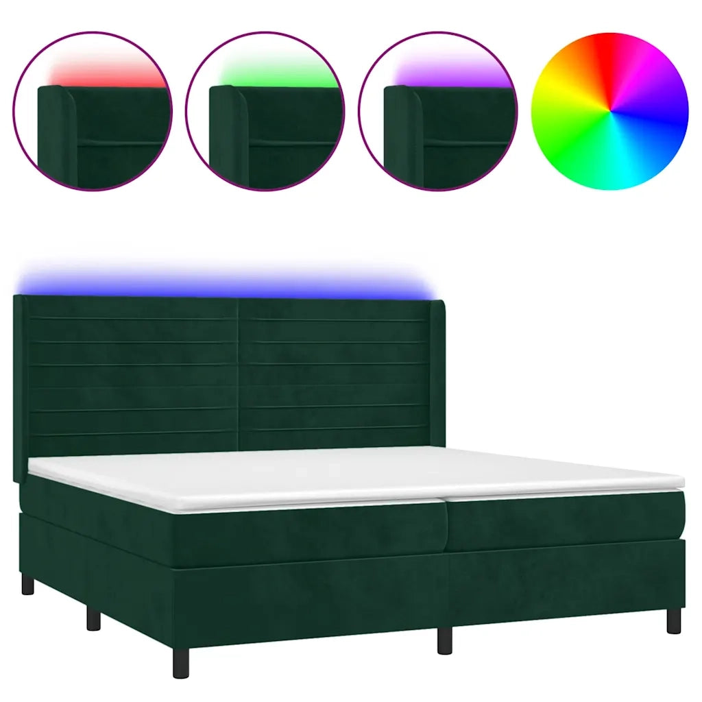 Letto a Molle con Materasso e LED Verde Scuro 200x200cm Velluto cod mxl 57237