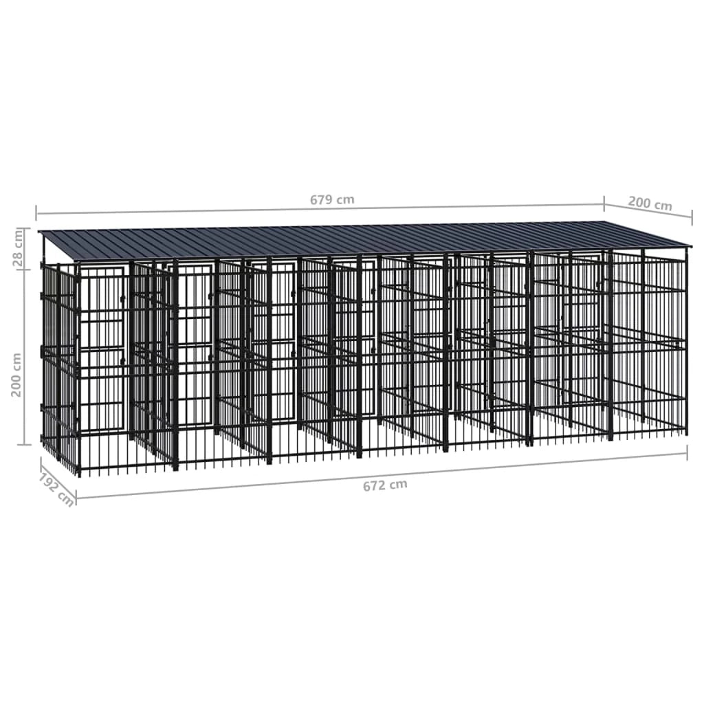 Cuccia/gabbia/recinto per animali domestici da esterno con tetto per cani acciaio 12,9 m² nero 02_0041738