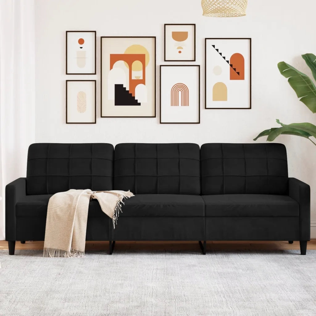 vidaXL Divano a 3 Posti Nero 210 cm in Velluto
