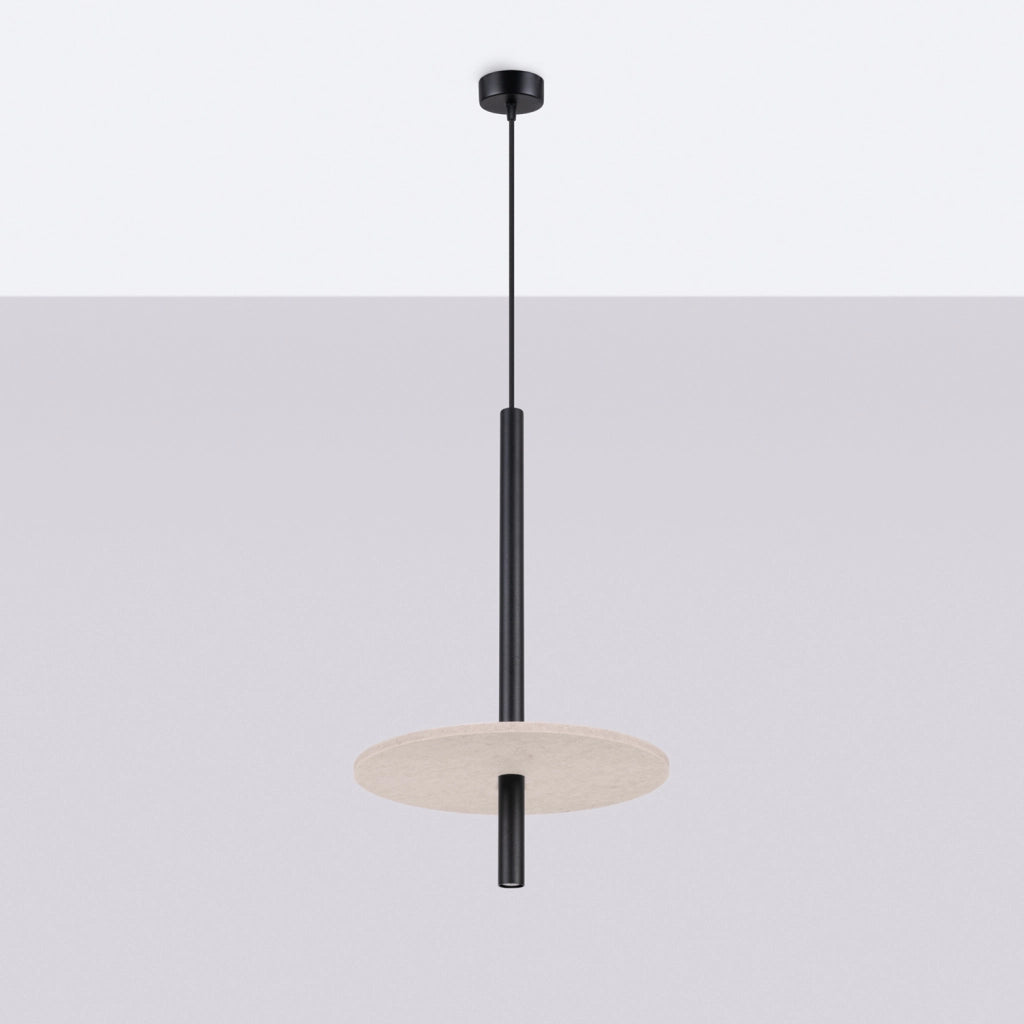 Sospensione TESSIO nera con disco in feltro beige G9
