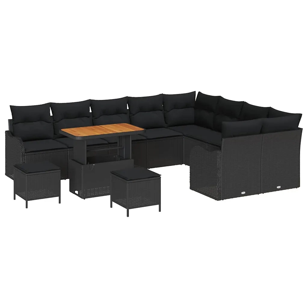 Set Divano da Giardino con cuscino con cuscino 12 pcs Nero