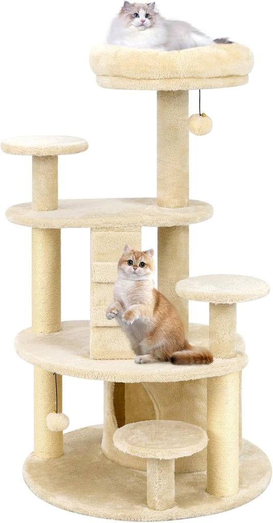 Albero per Gatti, Tiragraffi per Gatti con Condominio, Piattaforma Imbottita, Tiragraffi, Pallina di Peluche Pendente e Scala, Centro Attività per Animali Domestici Interno
