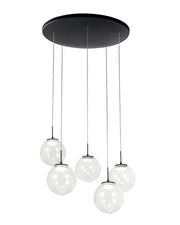 Ariel - Lampada a sospensione circolare 5 luci Fabas Luce - LED 35W dimmerabile - Trasparente Rosone rotondo d.50cm