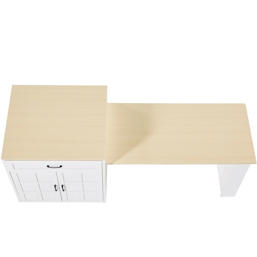 Tavolo da pranzo estensibile con 1 cassetto e vani aperti; per cucina e soggiorno; bianco; 133 × 70 × 93;5 cm