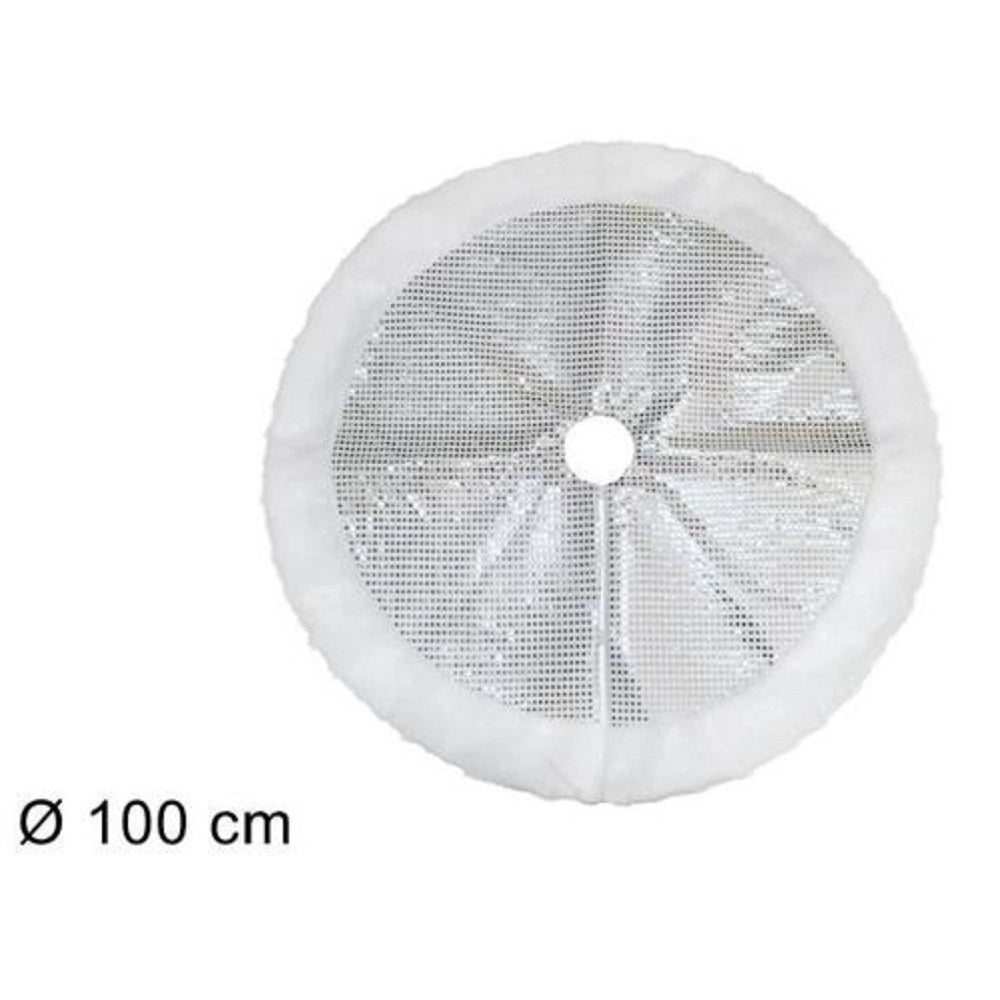 Trade Shop - Tappeto Sottoalbero Natale Gonna Copertura 100 Cm Silver Pois Pelliccia Bianca -