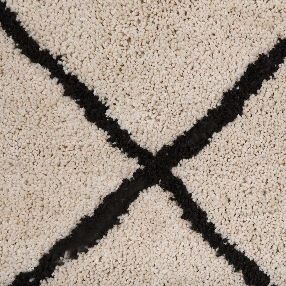 Tappeto tappetino Tappeto Tessuto Beige e Nero Shaggy Motivo Geometrico Rettangolare 160 x 230 cm