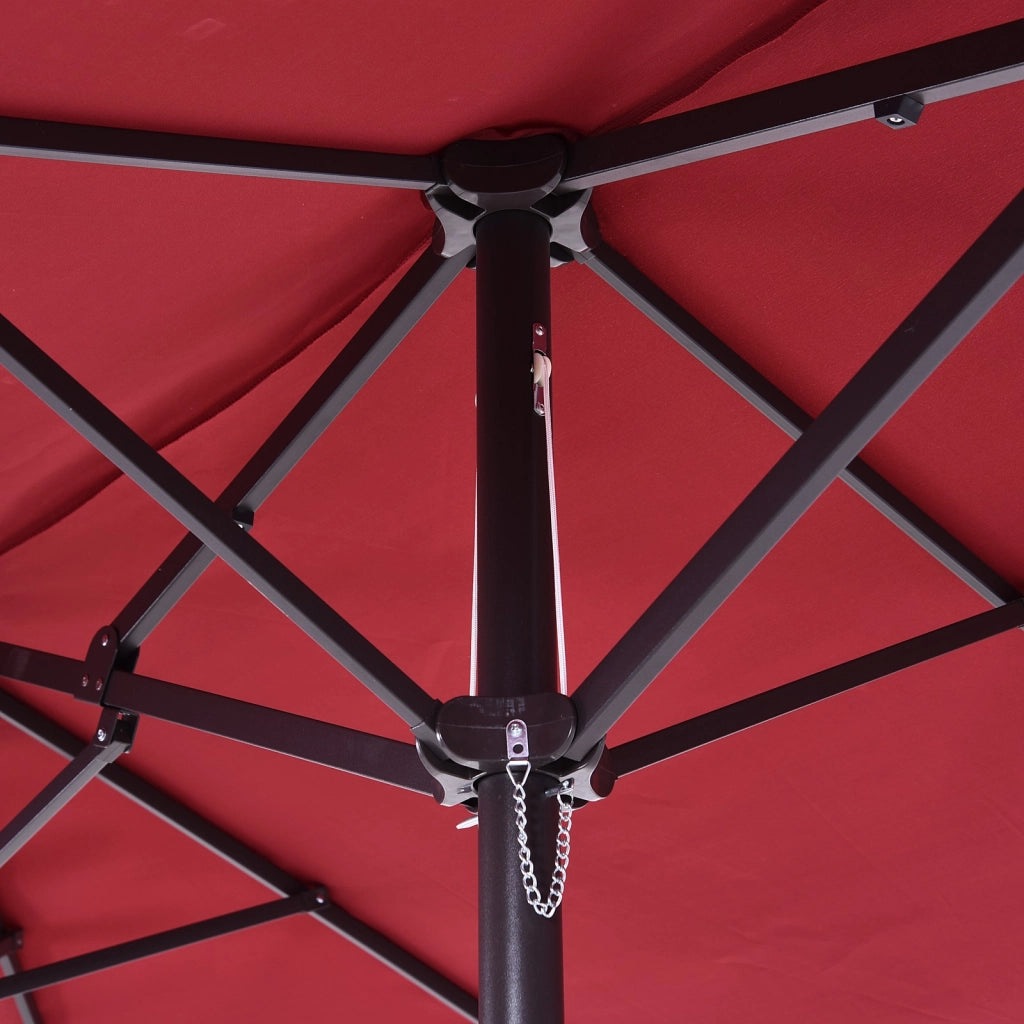 Doppio parasole 455 x 270 cm Parasole da giardino con manovella ovale stabile Paletto metallico Parasole da mercato Doppio parasole da patio Parasole per spiaggia Balcone Patio Giardino Rosso vino