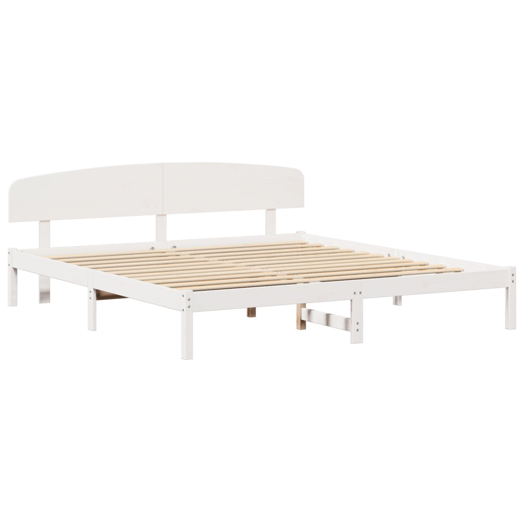 Struttura Letto con Testiera Bianca 200x200 cm Legno Massello di Pino