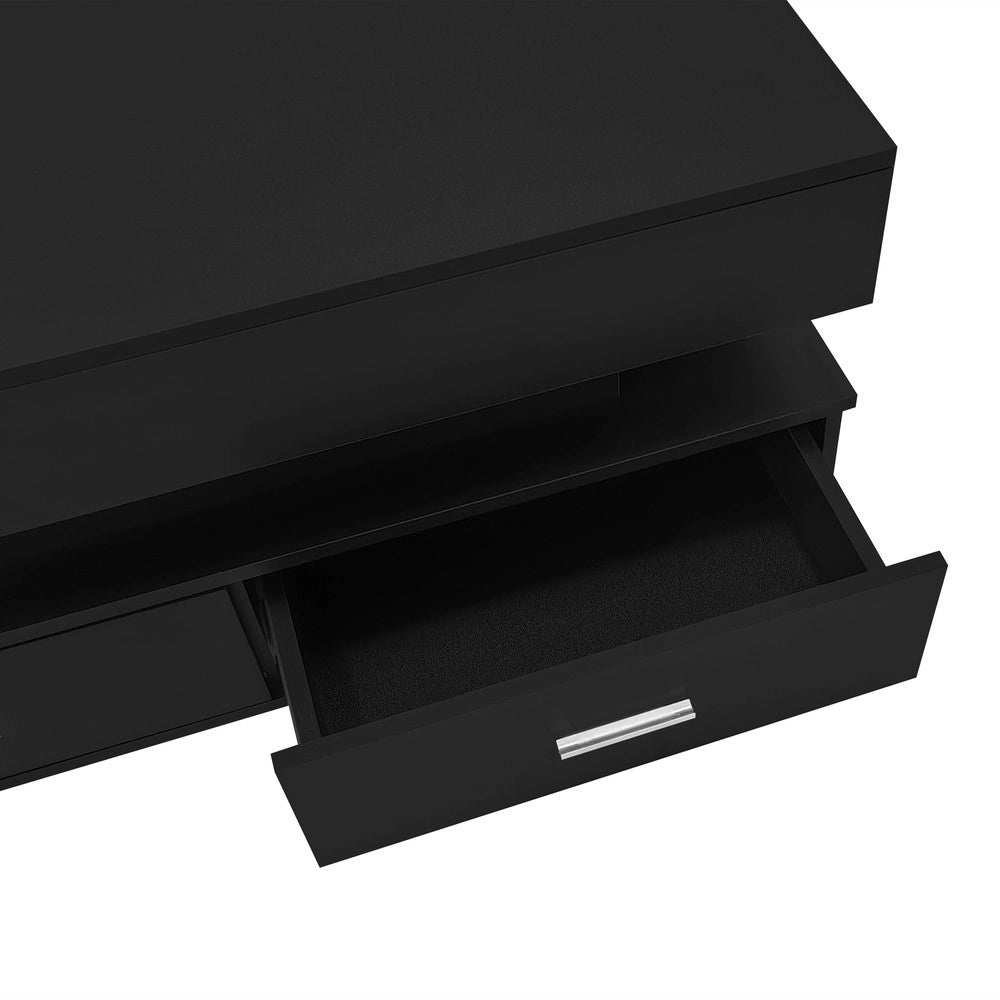 Tavolino da Caff¨¨ Regolabile in Altezza ¨C MINIMAL ¨C Nero, LED, Bluetooth, 2 Cassetti, 100x50x44