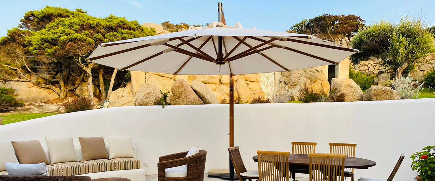 Ombrellone da Giardino Decentrato Ø4m in Legno Telo in Acrilico Danieli Lisbona Ecrù