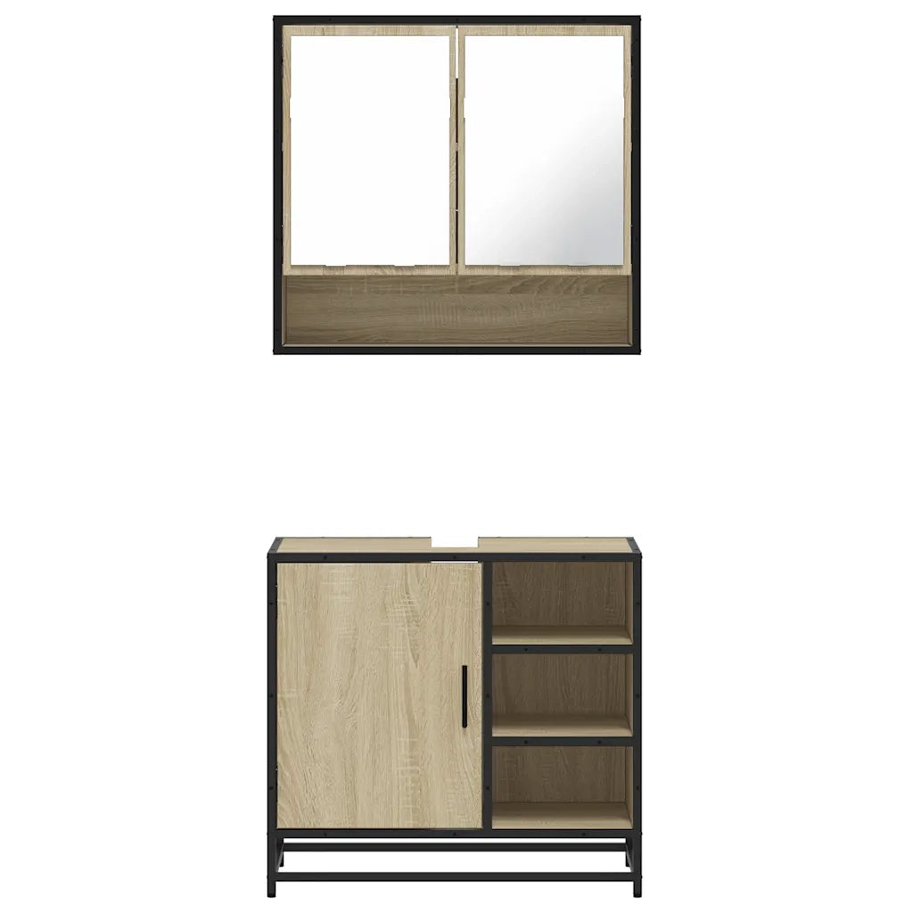 Set Mobili da Bagno 2 pz Rovere Sonoma in Legno Multistrato
